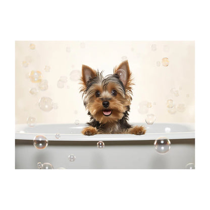 Cute Dog in Bathtub Wall Art Poster – Funny Puppy Canvas Print
