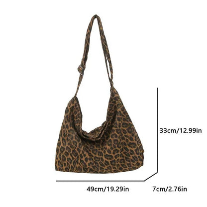 Leopard Print Canvas Shoulder Bag Large Capacity Tote for Women