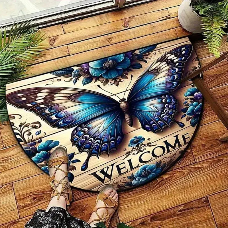 Dragonfly Door Mat – Non-Slip Half-Circle Welcome Rug for Entryway