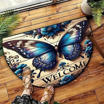 Dragonfly Door Mat – Non-Slip Half-Circle Welcome Rug for Entryway