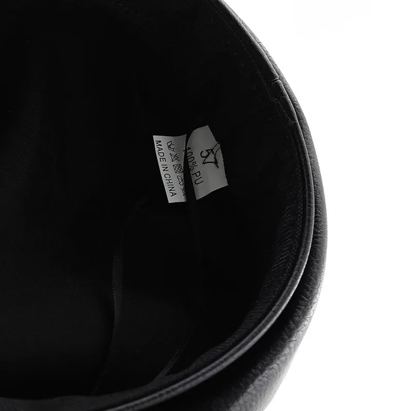 PU Leather Punk Military Cap Women Skull Chain Hat