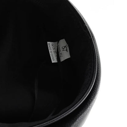 PU Leather Punk Military Cap Women Skull Chain Hat