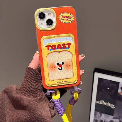 Toast Bear iPhone Case with Card Holder & Lanyard Strap