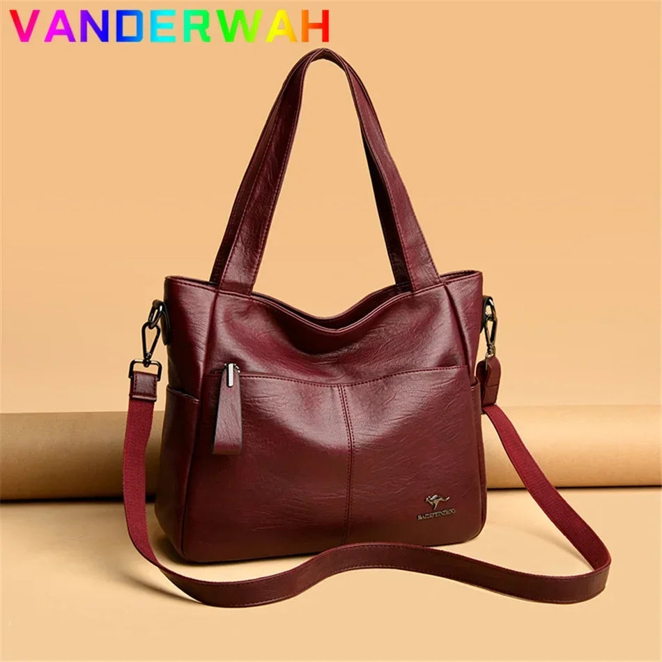 Women's Leather Tote Bag – Top Handle Shoulder Handbag