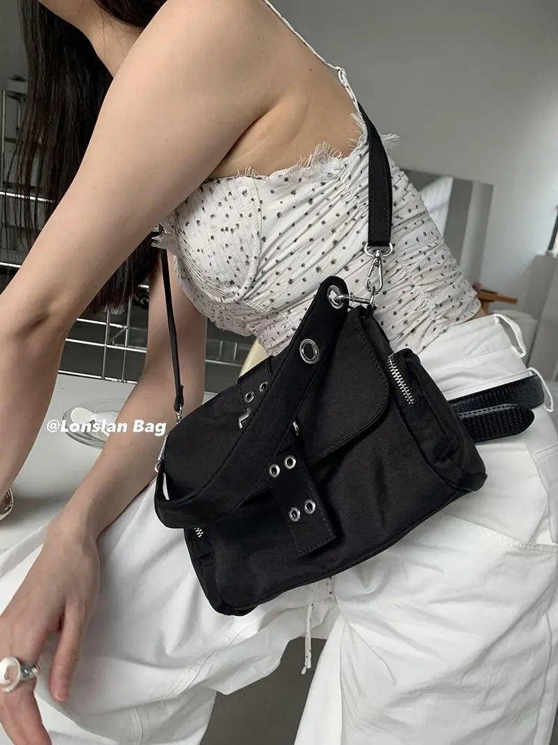Vintage Nylon Khaki Shoudler Bag Women Hot Girls