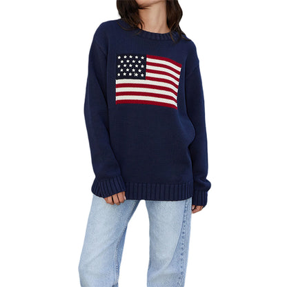 American Flag Knit Sweater – Women's Loose Fit Pullover