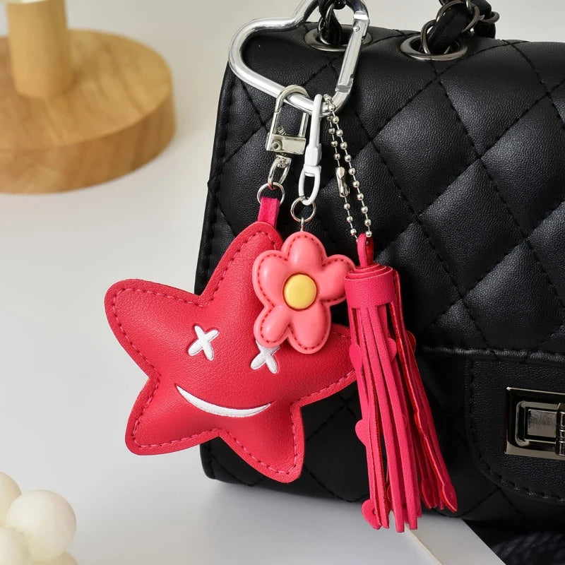 Fashion Leopard Starfish Keychain Cute Balloon Dog Leather Charm Women Maximalist Bag