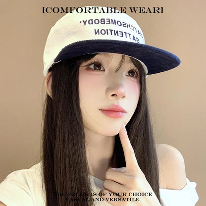 Retro Flat Brim Baseball Cap – Letter Embroidery Unisex Hat