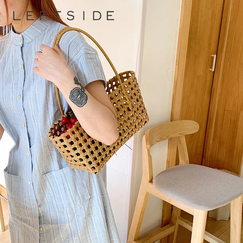 Hollow-Out Woven Tote Bag for Women – Korean Y2K Handbag