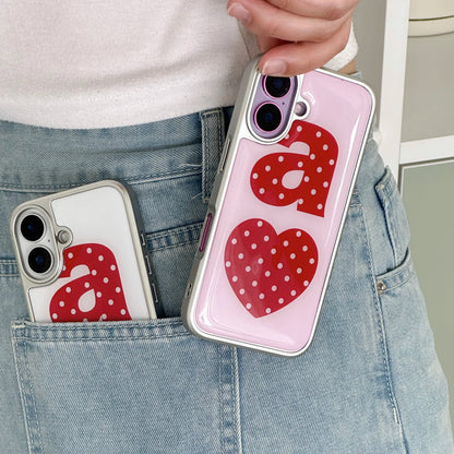 Red Dotty Love Heart Pink iPhone Case