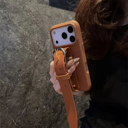 iPhone Leather Case with Wrist Strap – Anti-Drop PU Cover