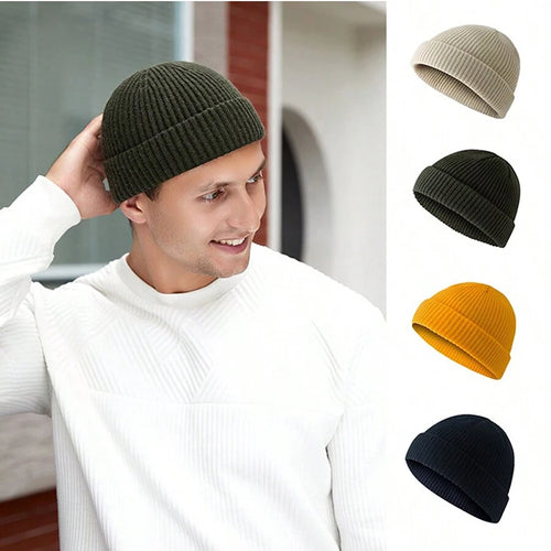 Short Brim Knit Beanie Unisex Minimalist Solid Winter Hat
