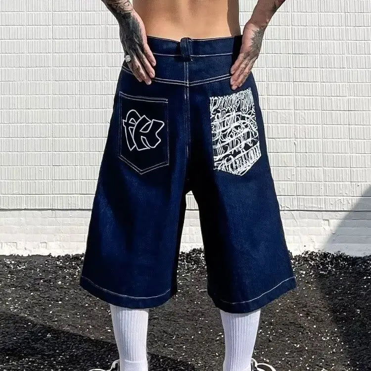 Men's Loose Fit Denim Shorts – Streetwear Graphic Pockets