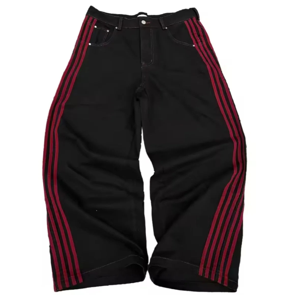 Y2K Baggy Wide-Leg Jeans with Side Stripe – Harajuku Streetwear