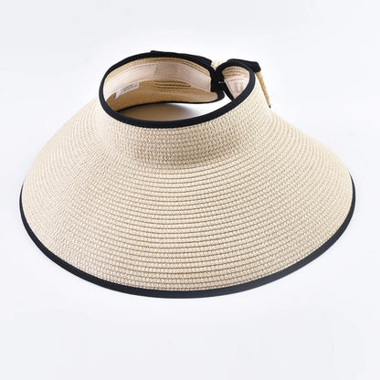 Women's Wide Brim Straw Sun Visor Hat – Foldable Open Top Beach Hat