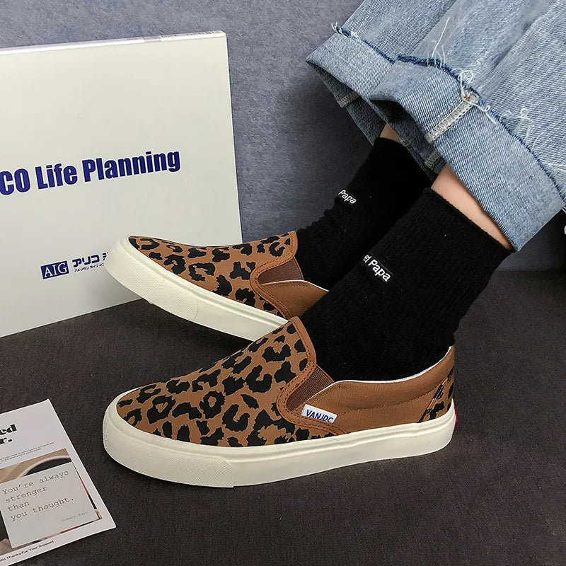 Leopard Print Canvas Sneakers – Women's Lace-Up Flats