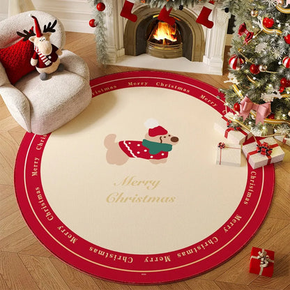 Christmas Round Rug – Reindeer & Tree Anti-Slip Carpet