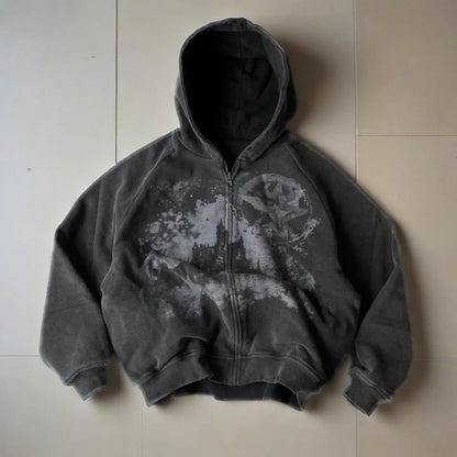 Gothic Punk Zip-Up Hoodie – Y2K Oversized Harajuku Streetwear