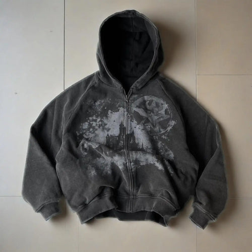 Gothic Punk Zip-Up Hoodie – Y2K Oversized Harajuku Streetwear