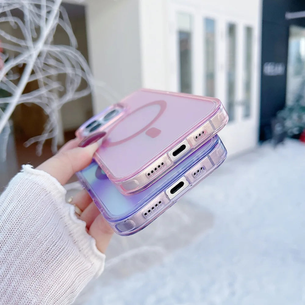 MagSafe Clear Aurora iPhone Case – Metal Lens Frame, Wireless Charging