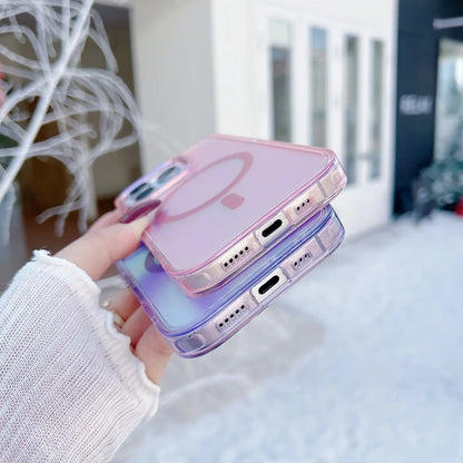 MagSafe Clear Aurora iPhone Case – Metal Lens Frame, Wireless Charging