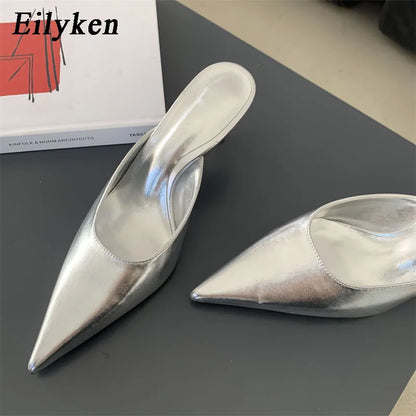 Eilyken Pointed Toe Mule Heels – Women's Low Heel Slip-On Dress Sandals