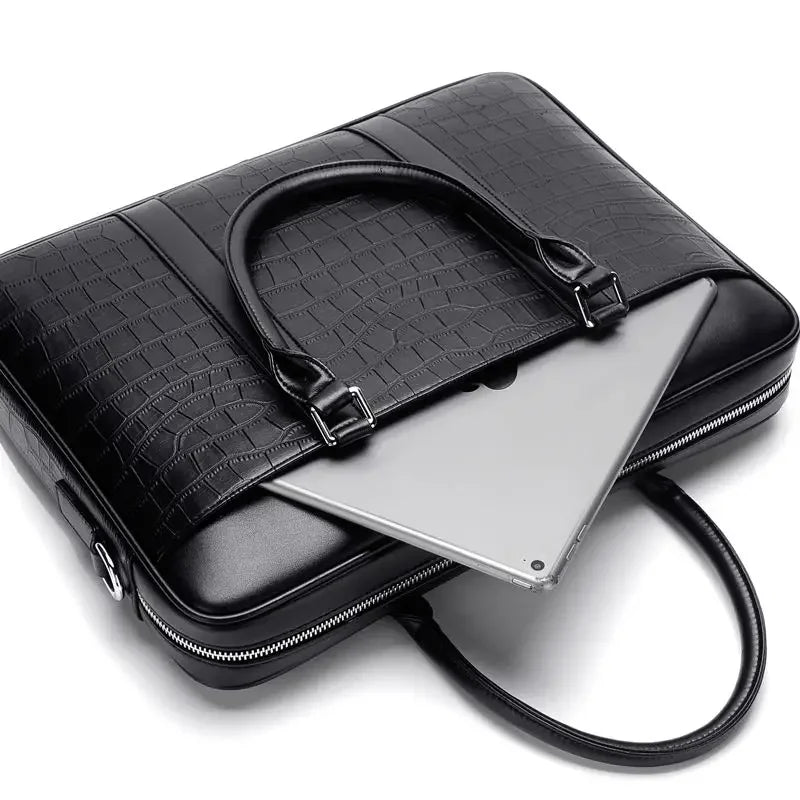 Crocodile Pattern Leather Men's Briefcase – Laptop Shoulder Bag