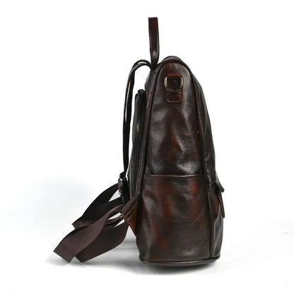 Vintage Wax Cowhide Leather Backpack for Women | Retro Flap