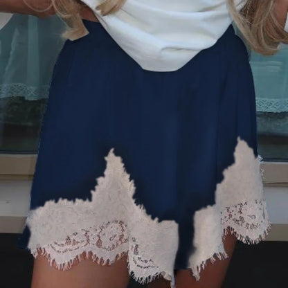 Satin Lace Trim Shorts – Women's Silky Low Rise Lounge PJ Bottoms