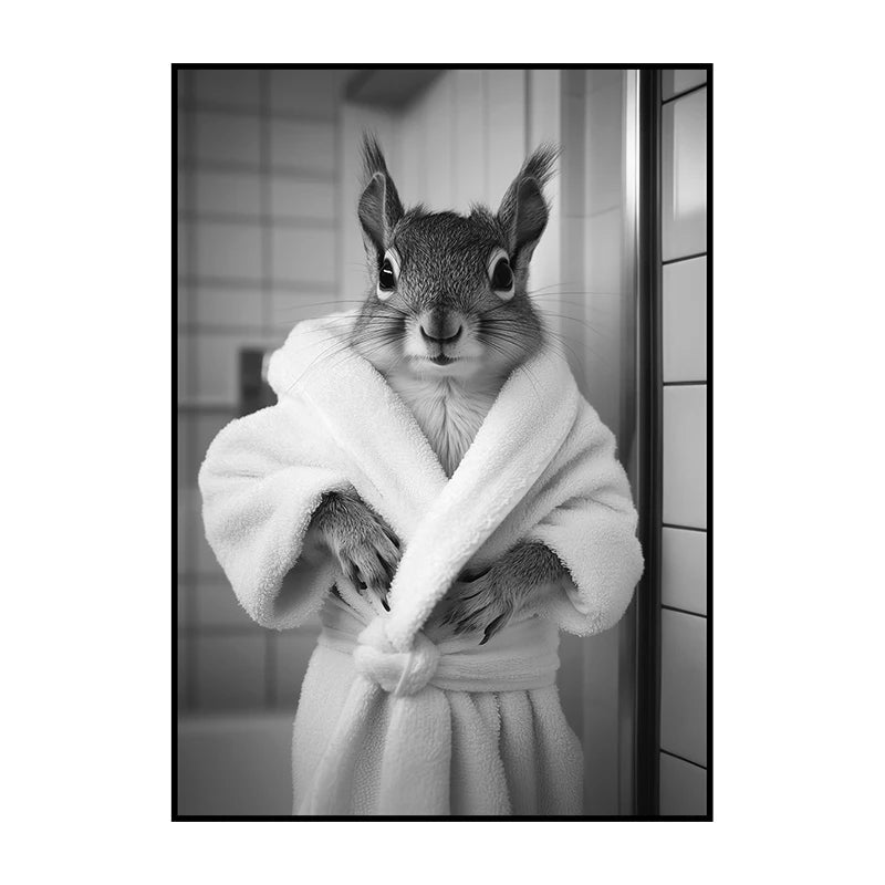 Funny Animal Bathroom Wall Art Poster – Quirky Wildlife in Bathrobe Print
