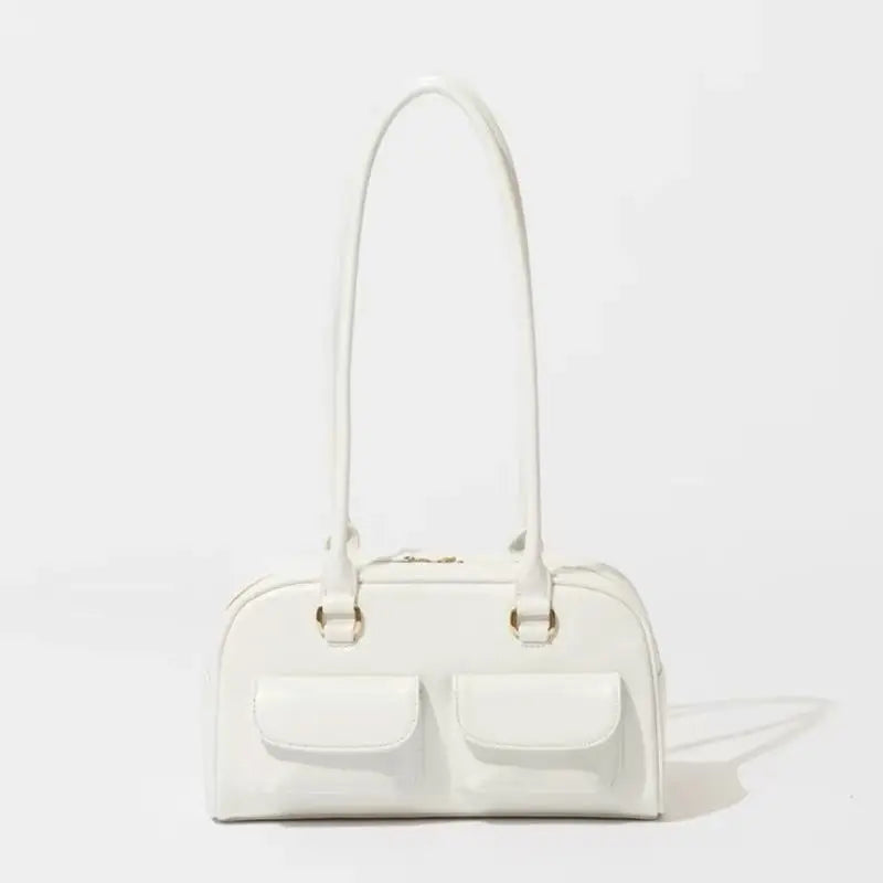 Retro White Bowling Bag Purse Women Hot Girls Leather Pocket