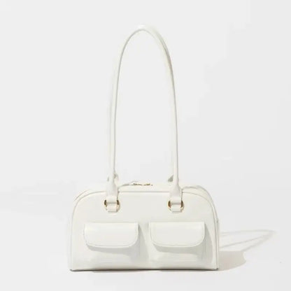 Retro White Bowling Bag Purse Women Hot Girls Leather Pocket