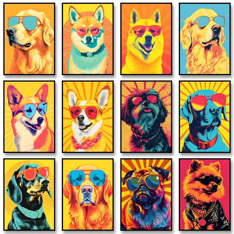 Corgi Wearing Sunglasses Poster Funny Dog Canvas Painting Print Wall Art Picture Living Room Cuadros