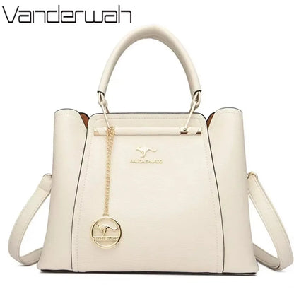 Large Capacity Women's Leather Tote Bag – 3-Layer Luxury Handbag