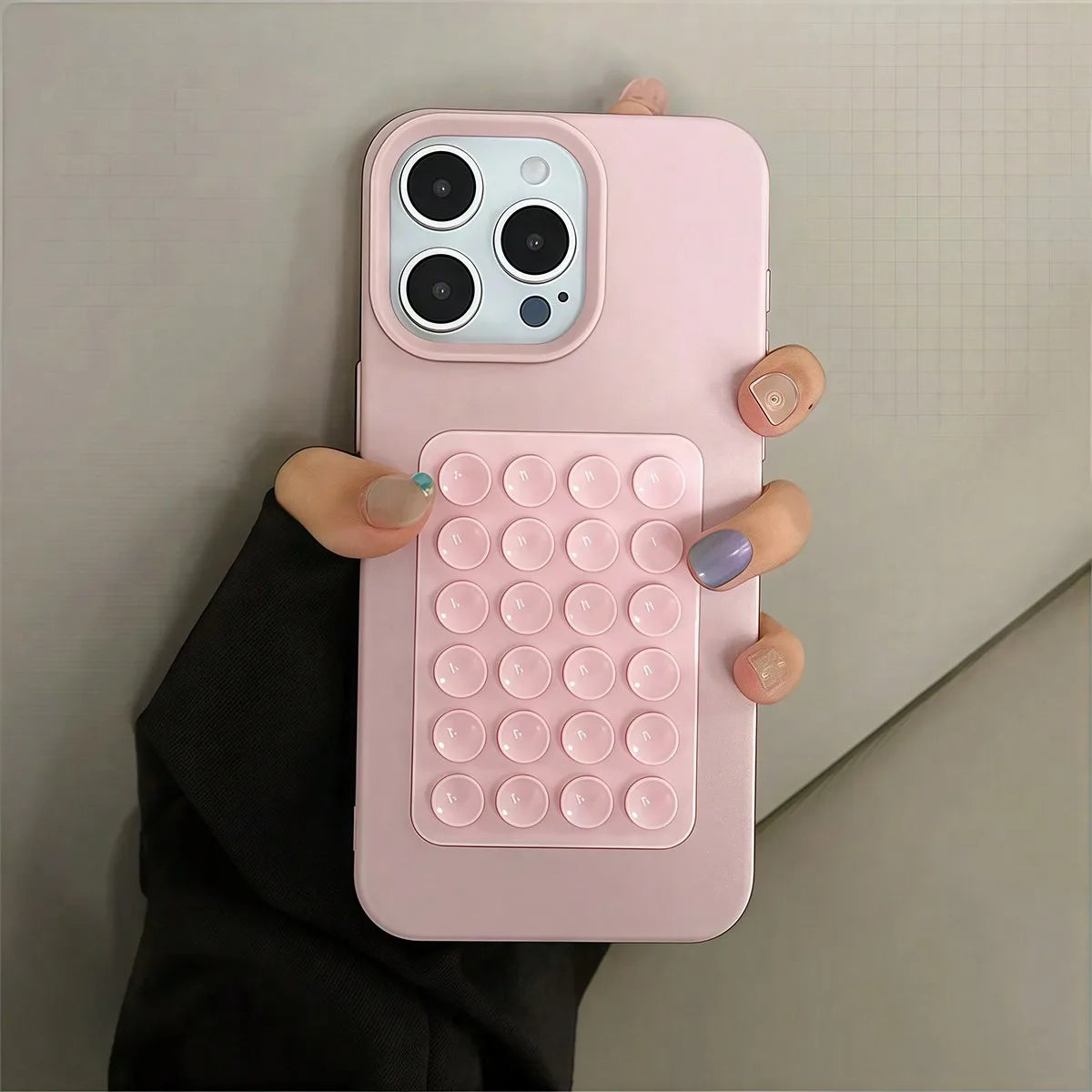3D Suction Cup Stand Phone Case – Litchi Texture for iPhone