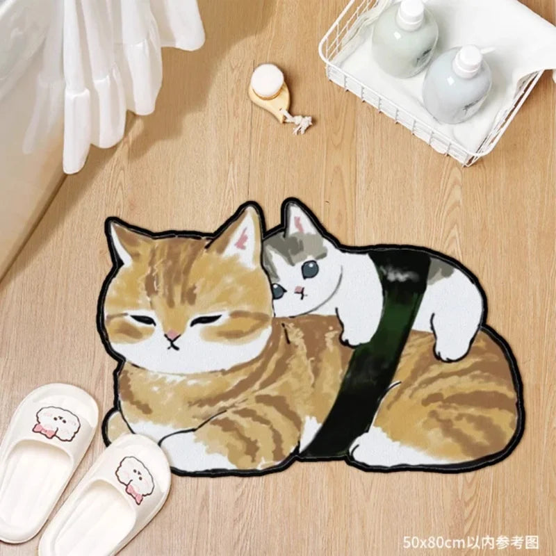 Cartoon Cat Shark Bath Mat – Non-Slip Absorbent Floor Rug
