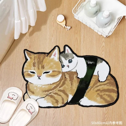 Cartoon Cat Shark Bath Mat – Non-Slip Absorbent Floor Rug