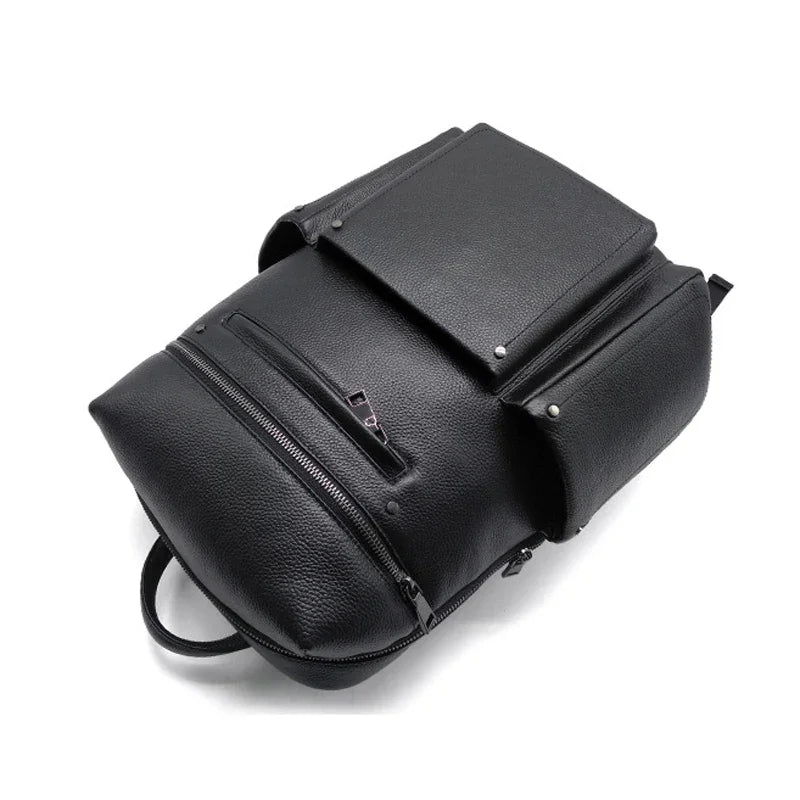 Genuine Cowhide Leather Men's Backpack – Large Laptop School Bag