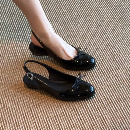 Bow Slingback Flats – Velvet Round Toe Women's Sandals