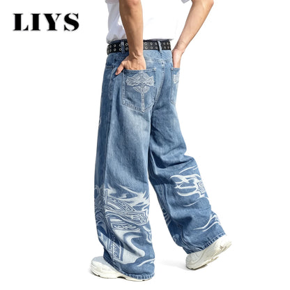 Y2K Gothic Graffiti Print Baggy Jeans – Men's Ultra Wide Leg