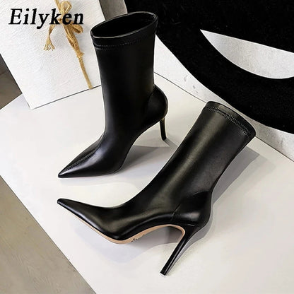 Eilyken Women Stiletto Heel Ankle Boots – Pointed Toe PU Leather