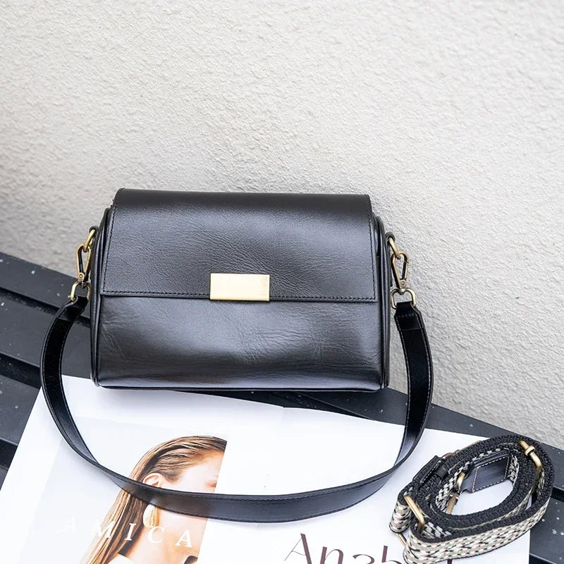 Genuine Leather Crossbody Bag – Women's Retro Shoulder Bag