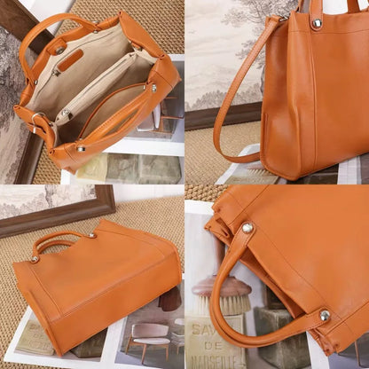 Genuine Leather Tote Bag – Vintage Women’s Shoulder Handbag