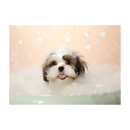 Cute Dog in Bathtub Wall Art Poster – Funny Puppy Canvas Print