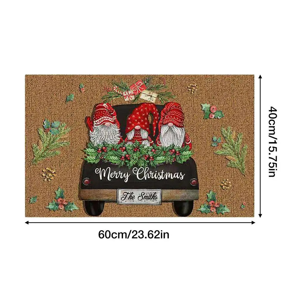 Christmas Gnome Welcome Door Mat – Indoor Outdoor Holiday Rug