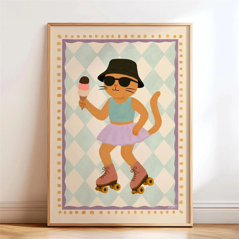 Boho Cat Bicycle Wall Art Poster – Kids Nursery Print