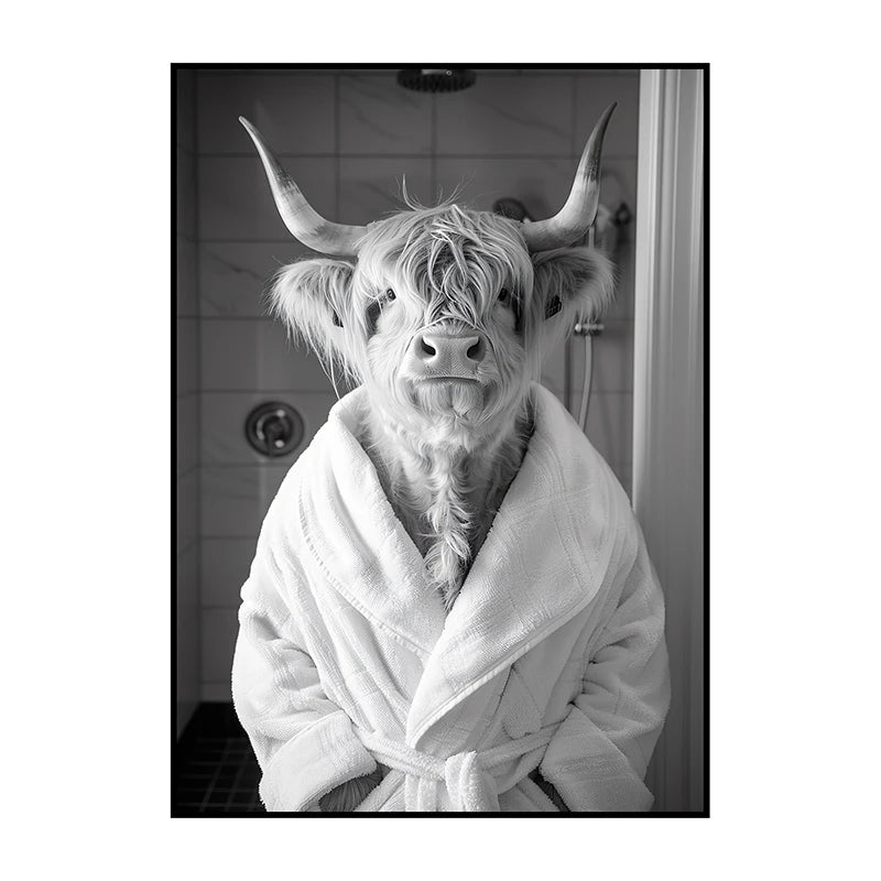 Funny Animal Bathroom Wall Art Poster – Quirky Wildlife in Bathrobe Print