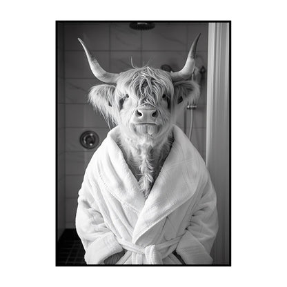 Funny Animal Bathroom Wall Art Poster – Quirky Wildlife in Bathrobe Print