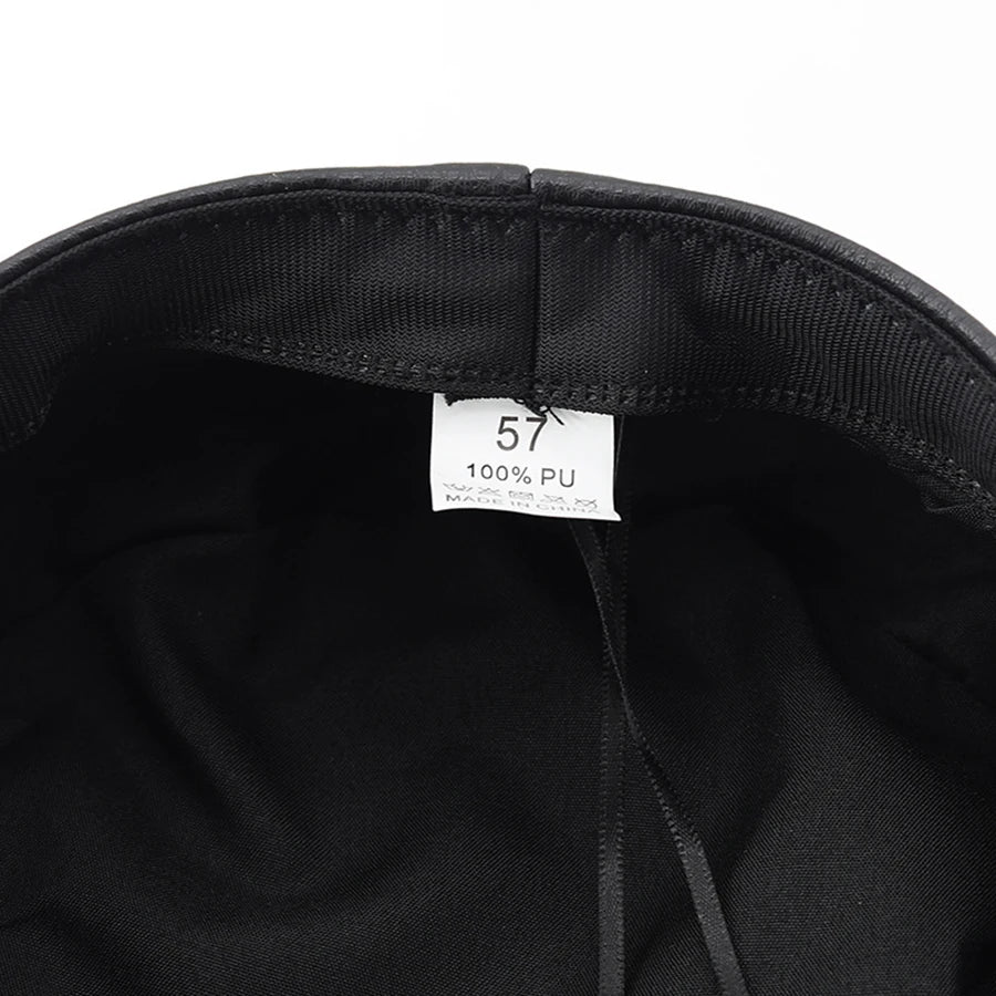 Women's Black PU Leather Military Cap with Spike Rivets