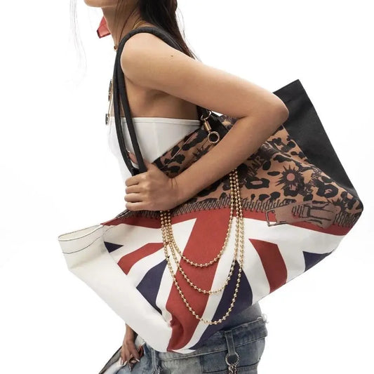 Retro Leopard Print Union Jack Chain Tote Bag